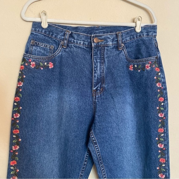 Bill Blass Vintage Floral Embroidered High Rise Blue Jean Sz 12P - Picture 4 of 16